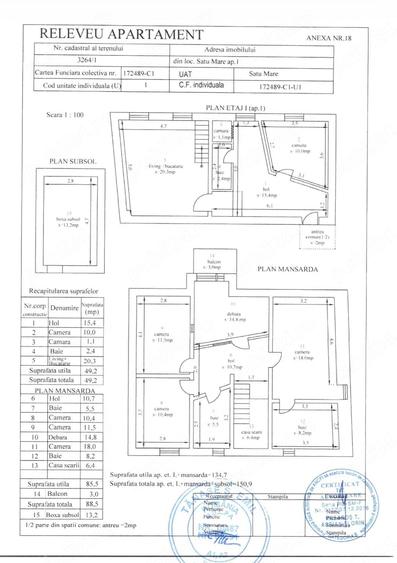 Apartament Satu Mare, central, 50 mp in CF, et.1 + extindere in pod nou, incalzire pardosea+trifazic - 1