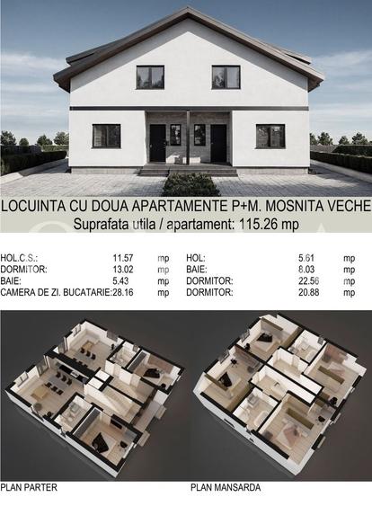 Duplex cu 4 camere cu Canalizare în Moșnița Veche