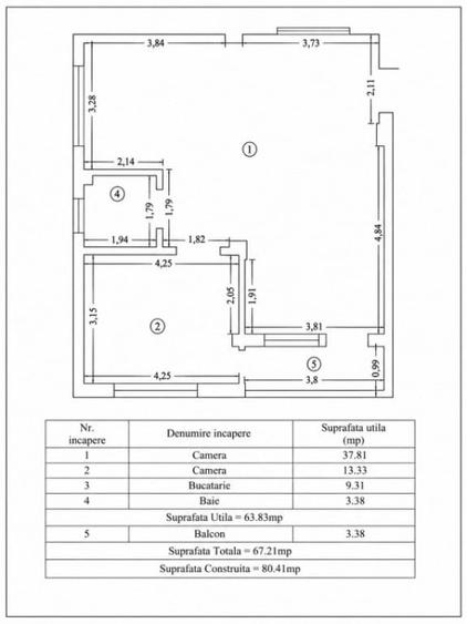 Apartament cu 2 camere decomandat în Central