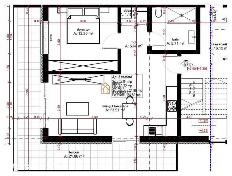 Apartament cu 2 camere în Oncea