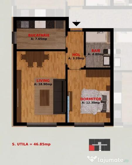 Apartament cu 2 camere semidecomandat în Dobroești
