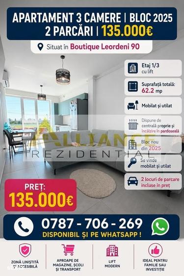 Apartament 3 camere | Bloc 2025 | 2 parcari | 135.000 - 1