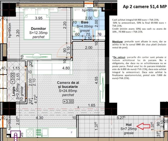 Apartament cu 2 camere decomandat în Lunca Cetățuii