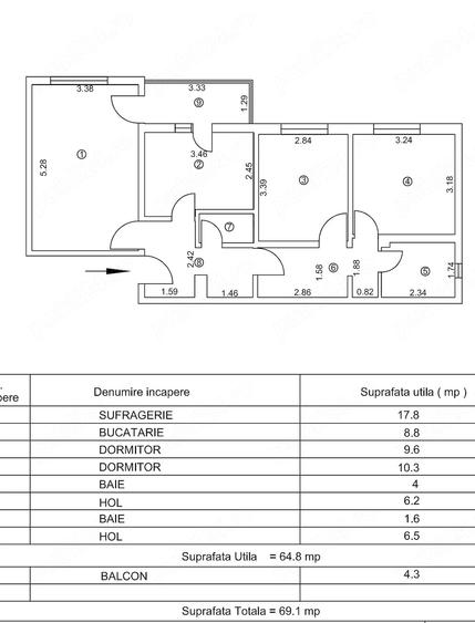 Apartament cu 3 camere decomandat în C5