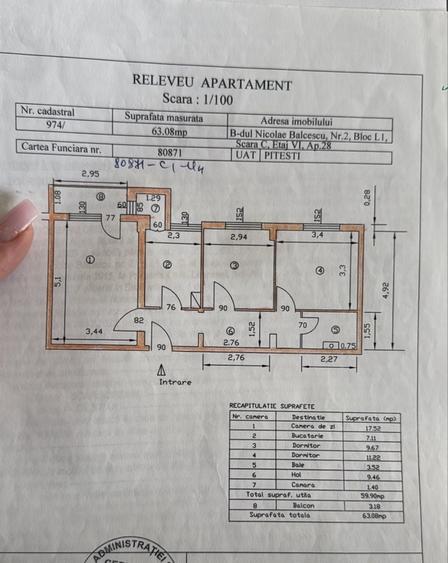 Apartament cu 3 camere decomandat în Nord