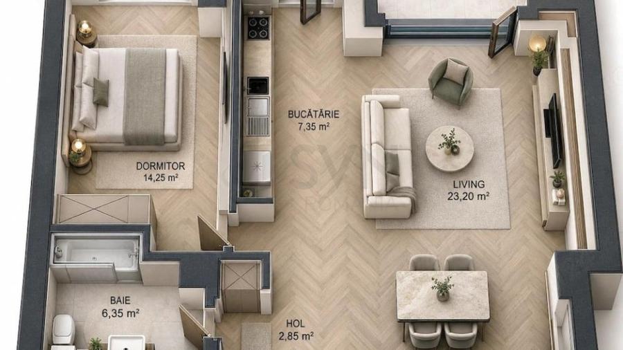 Apartament cu 2 camere decomandat în Pipera