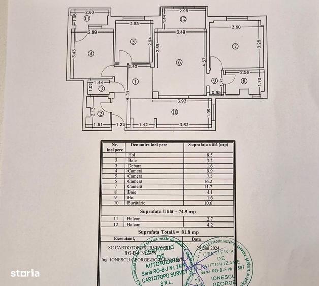 Apartament cu 4 camere decomandat în CET