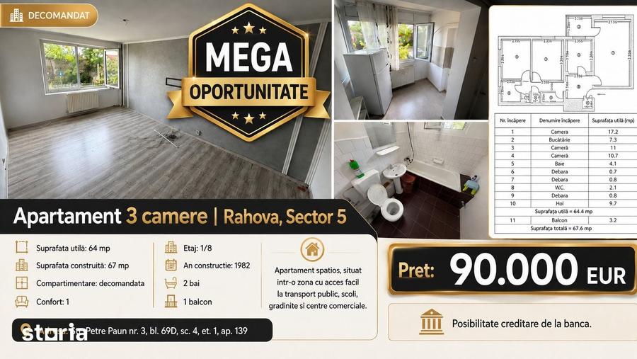 OCAZIE --- Apartament 3 camere 67.6 mp, Rahova - Parc Pecineaga - 13