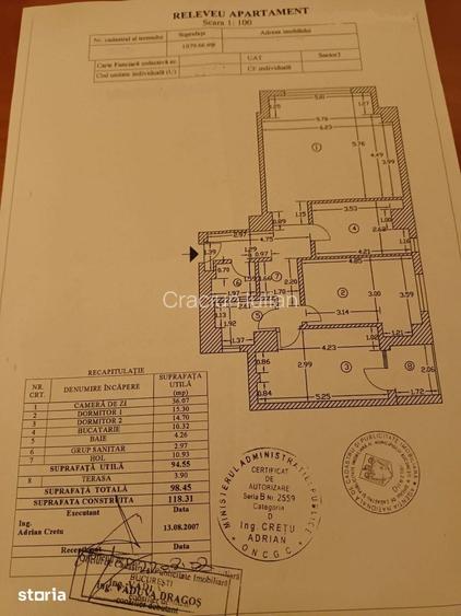 Unirii - Popa Nan, apartament 3 camere, loc parcare, c-tie2007