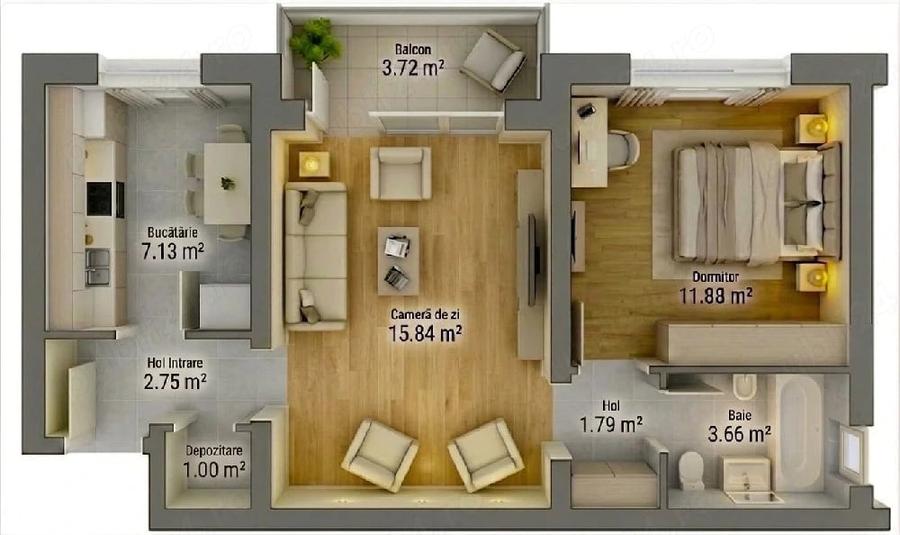 Apartament cu 2 camere semidecomandat în Obor