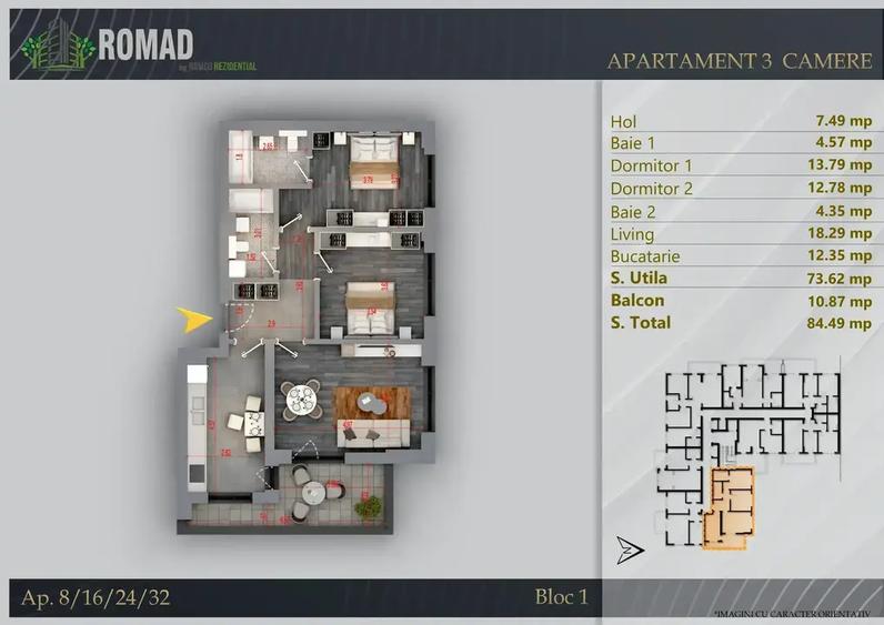 Apartament cu 3 camere decomandat în Theodor Pallady