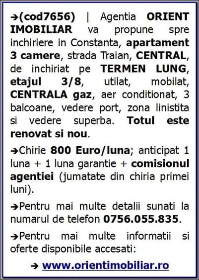 Centru, de inchiriat 3 camere, mobilat modern, gaze - 2