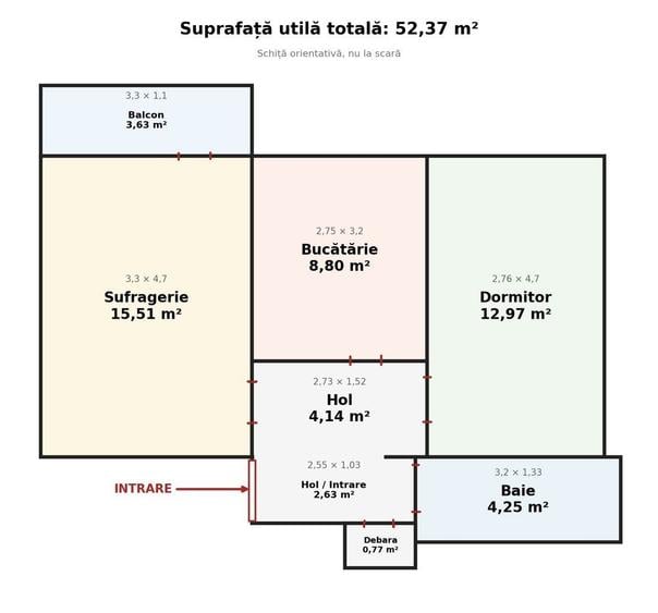 Apartament cu 2 camere decomandat în Răcădău