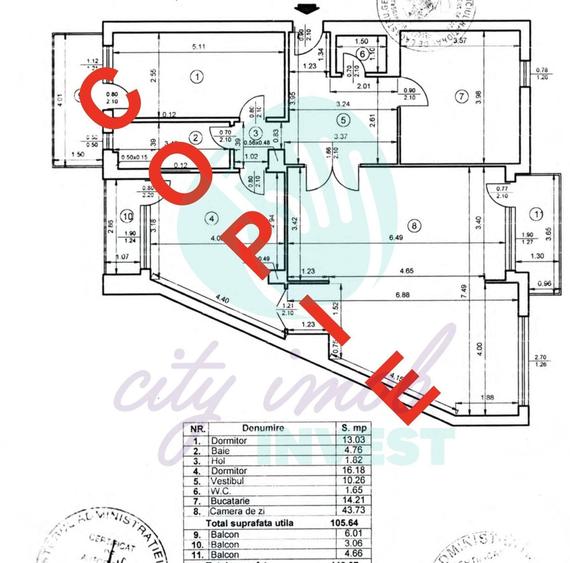 Apartament cu 4 camere semidecomandat în Centrul Civic