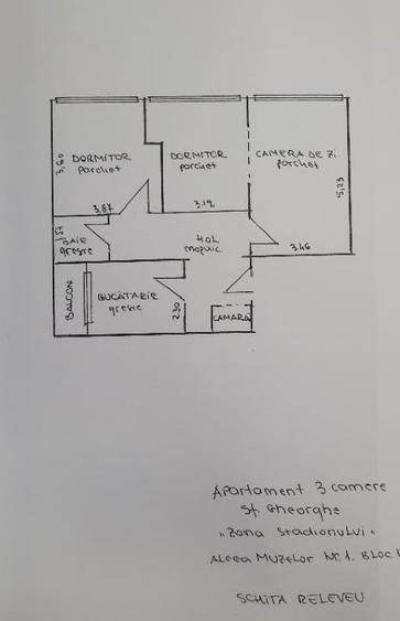 Apartament cu 3 camere semidecomandat în Simeria