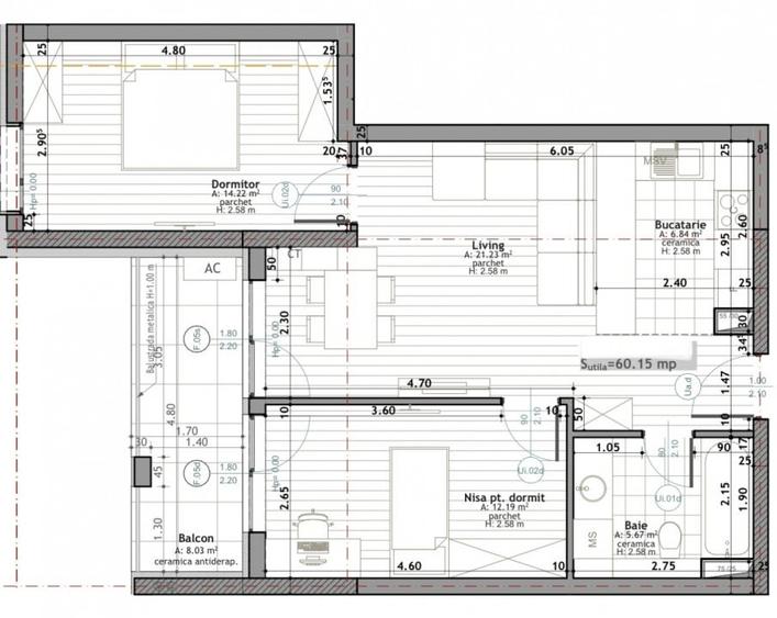 Apartament cu 3 camere semidecomandat, mobilat în Zorilor