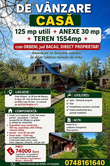 Casă cu 4 camere cu Teren 1890 Mp în Orbeni