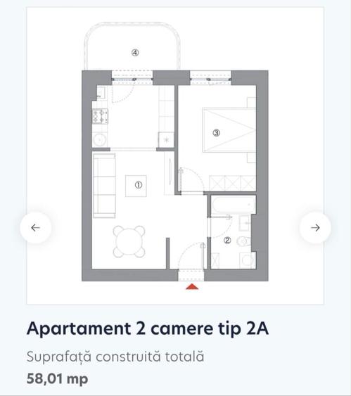 Apartament cu 2 camere în Cățelu