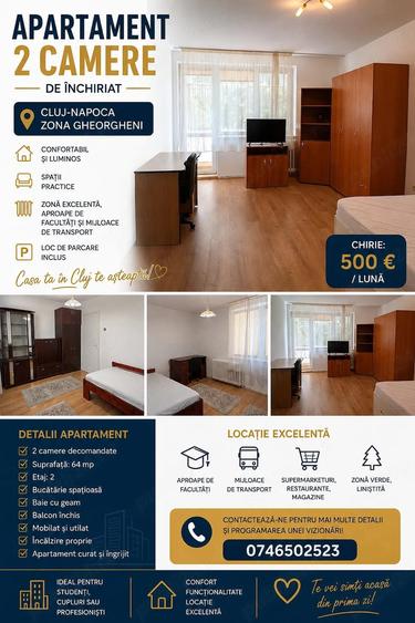 Apartament cu 2 camere decomandat în Gheorgheni