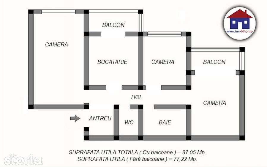 Apartament cu 3 camere decomandat în Central