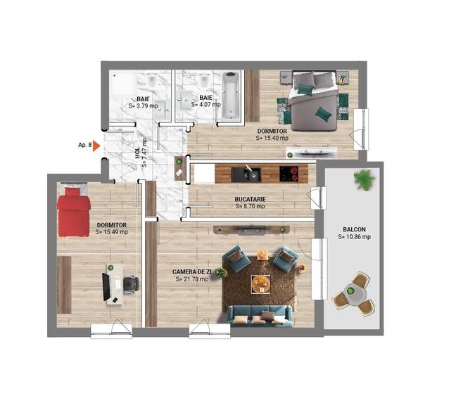 Apartament cu 3 camere decomandat în Nord