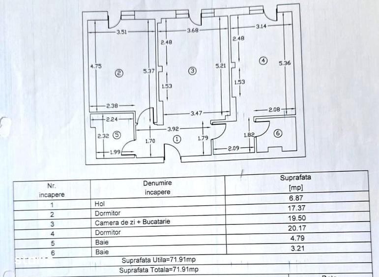 Apartament cu 3 camere semidecomandat în Ștefăneștii de Jos