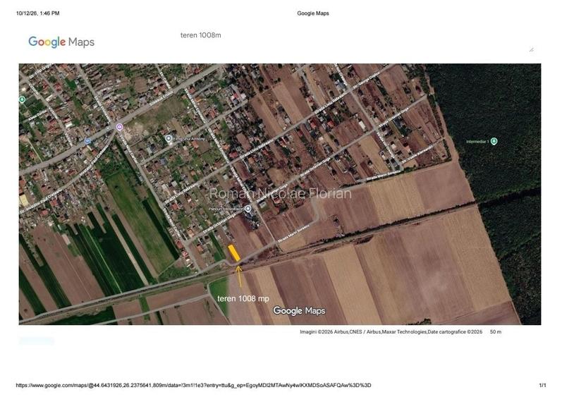 Teren intravilan 1008 mp Moara Vlasiei, deschidere 16m, utilitati in apropiere