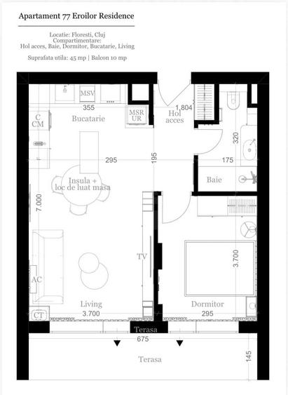Apartament cu 2 camere semidecomandat în Florești