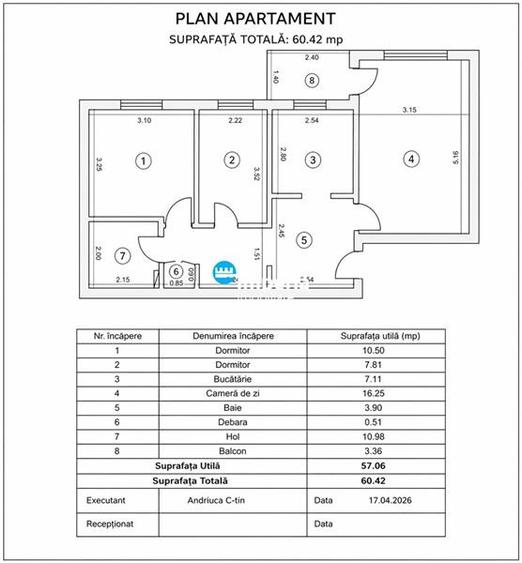 Apartament cu 3 camere decomandat în Galata