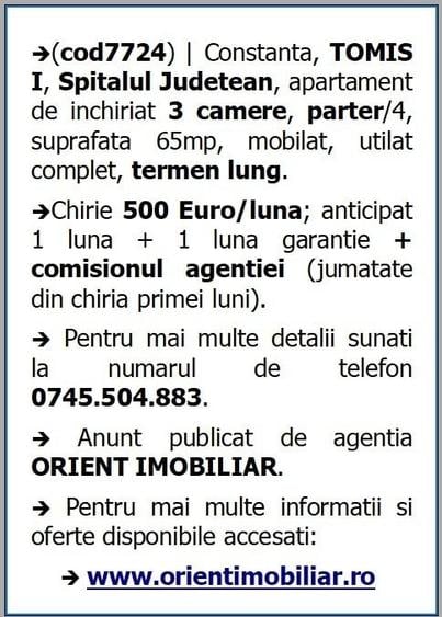 Apartament cu 3 camere semidecomandat în Tomis II