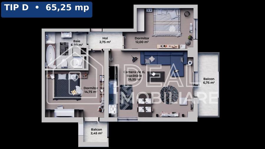 Apartament cu 3 camere decomandat în Exterior Vest