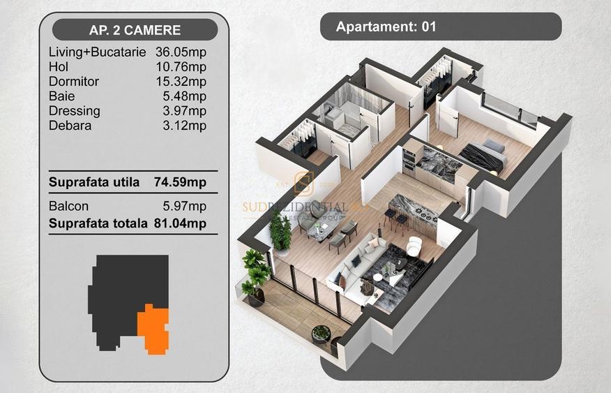 Apartament cu 2 camere semidecomandat în Panduri