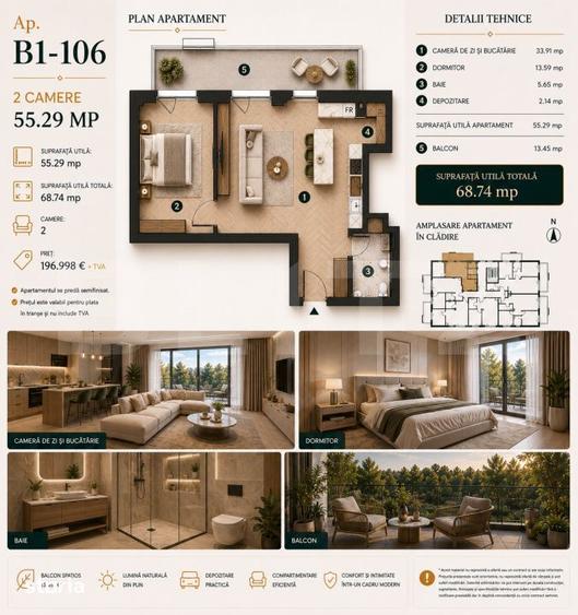 Apartament cu 2 camere în Bună Ziua