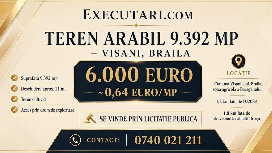 Teren agricol extravilan de 9392 mp, în Vișani