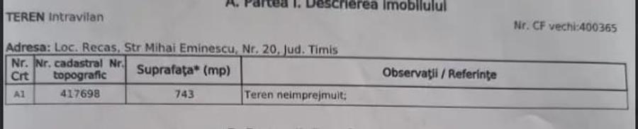 Teren de 743 mp, în Central