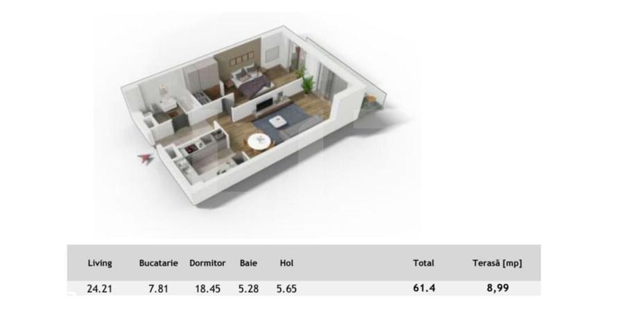 Apartament 2 camere, compartimentare ideala + terasa, Central - 1