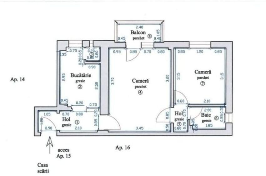 Apartament cu 2 camere semidecomandat în Noua