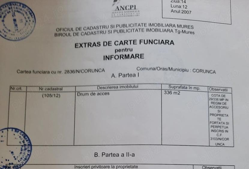 Teren de 1037 mp, în Corunca