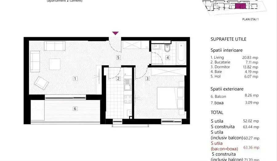 Apartament cu 2 camere decomandat în Eminescu