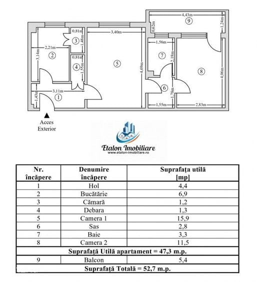Apartament cu 2 camere semidecomandat în Nord
