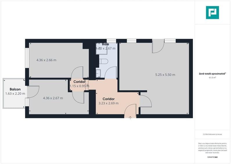 Apartament cu 3 camere decomandat în Central
