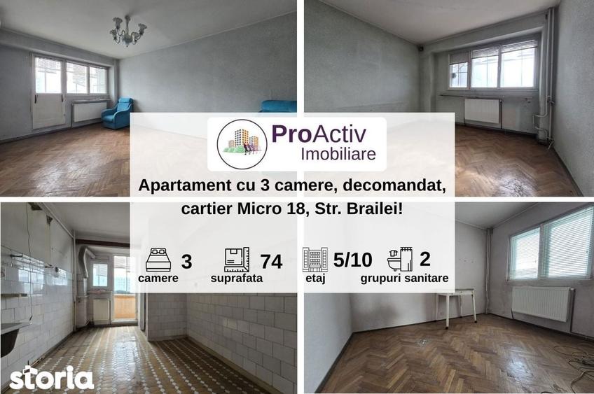 Apartament cu 3 camere decomandat în Micro 18