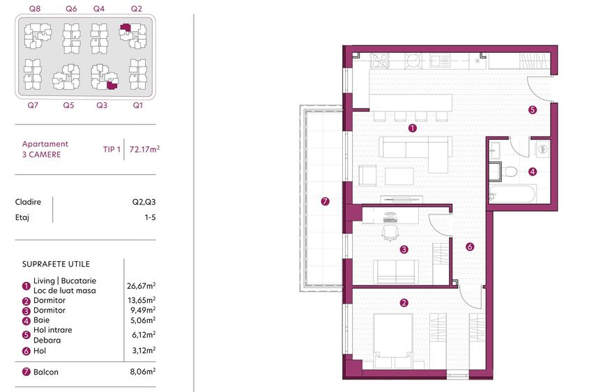 Apartament 3 camere, 72 mp, 133.172 euro, avans minim 15%, GALATA, tva 21 INCLUS - 4