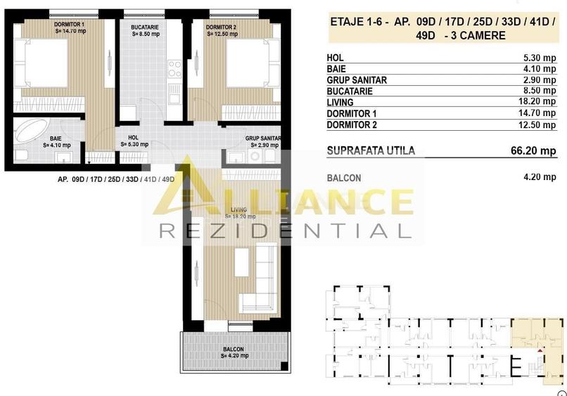 Apartament cu 3 camere decomandat în Berceni