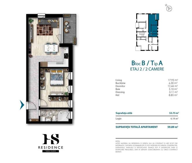 Apartament cu 2 camere în Unirii
