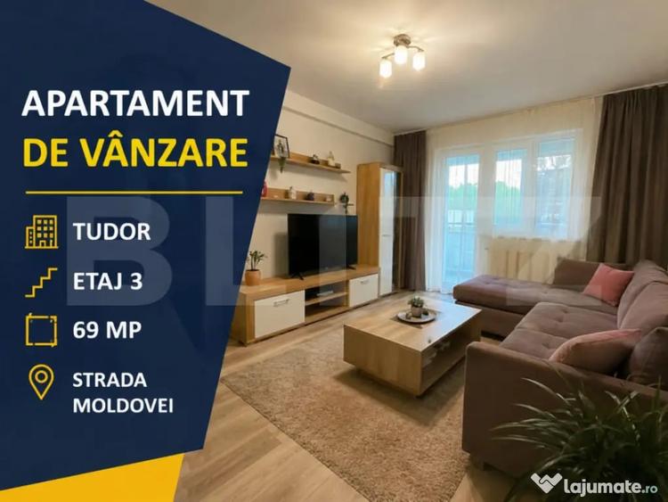 Apartament cu 3 camere de vanzare, 69 mp Str. Moldovei, - 1