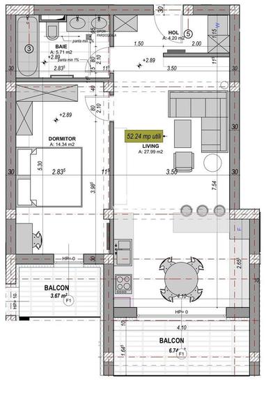 Apartament cu 2 camere în Cristian
