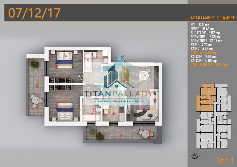 Apartament cu 3 camere în Titan