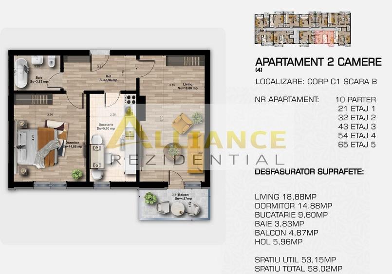 Apartament cu 2 camere decomandat în Central