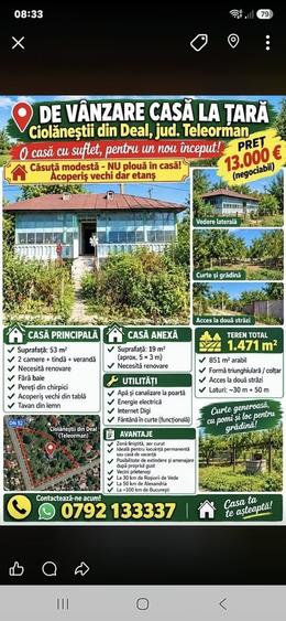 Casă cu 4 camere cu Teren 210 Mp în Central